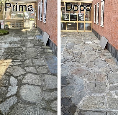 Pulizia pietra di Luserna con acido